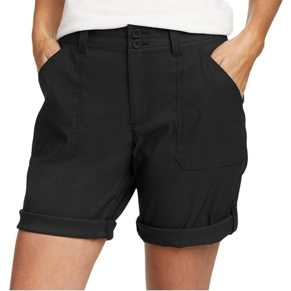 Eddie Bauer Women's Size 8 Black Bermuda Shorts Roll-Tab Hem Lightweight Hiking